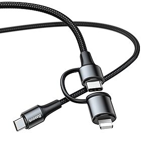 Baseus Twins 2in1 USB Typ C PD - USB Type C Power Delivery (60W 20V 3A) + Lightning (5V 2A) Καλώδιο 1m μαύρο (CATLYW-01) - Image 4