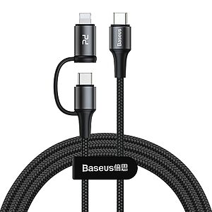 Baseus Twins 2in1 USB Typ C PD - USB Typ C Power Delivery (60W 20V 3A) + Lightning (9V 2A) Καλώδιο 1m μαύρο (CATLYW-H01)
