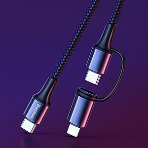 Baseus Twins 2in1 USB Typ C PD - USB Type C Power Delivery (60W 20V 3A) + Lightning (5V 2A) Καλώδιο 1m μαύρο (CATLYW-01) - Image 7
