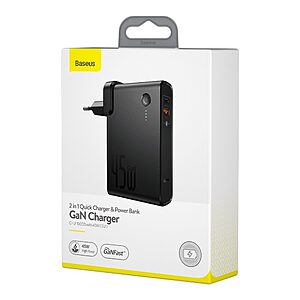 Baseus GaN fast επιτοίχιος φορτιστής PPS 45W USB / USB Type-C Quick Charge 3.0 και Power Bank 10000 mAh (Gallium Nitride) + USB-A +USB-C 1m Καλώδιο μαύρο (PPNLD-C01) - Image 9