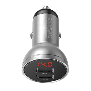 Baseus Digital Display Dual USB 4.8A Φορτιστής Αυτοκινήτου 24W ασημί (CCBX-0S)