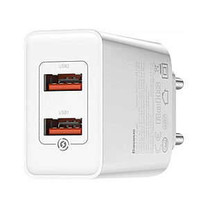 Baseus fast charge επιτοίχιος φορτιστής 2 x USB-A 18W 3A QC 3.0 - λευκός (CCFS-V02) - Image 3