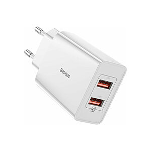 Baseus fast charge επιτοίχιος φορτιστής 2x USB 18 W 3 A Quick Charge 3.0 λευκό (CCFS-V02)