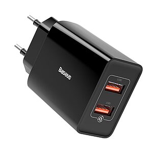 Baseus fast charge επιτοίχιος φορτιστής 2x USB 18 W 3 A Quick Charge 3.0 μαύρο (CCFS-V01)