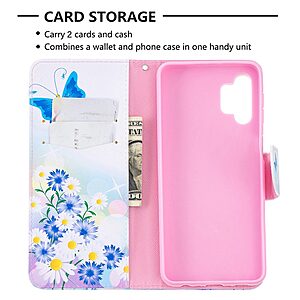 Θήκη Samsung Galaxy A32 5G OEM Blue Butterfly & Flowers με βάση στήριξης, υποδοχές καρτών και μαγνητικό κούμπωμα Flip Wallet από συνθετικό δέρμα και TPU - Image 3