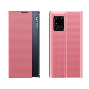 Θήκη Samsung Galaxy A52 4G / 5G OEM Half Mirror Active Smart View Stand Cover με μαγνητικό κούμπωμα από συνθετικό δέρμα ροζ