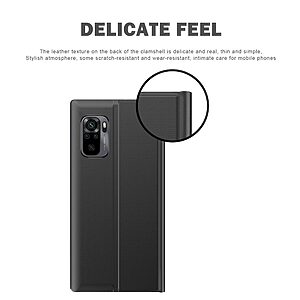 Θήκη Xiaomi Redmi Note 10 / 10S / Poco M5s OEM Half Mirror View Stand Cover με μαγνητικό κούμπωμα από συνθετικό δέρμα ροζ - Image 3