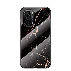 Θήκη Xiaomi Poco F3 OEM σχέδιο Marble με Πλάτη Tempered Glass TPU μαύρο / χρυσό