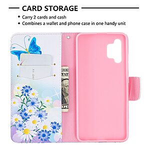 Θήκη Samsung Galaxy A32 4G OEM Blue Butterfly & Flowers με βάση στήριξης, υποδοχές καρτών και μαγνητικό κούμπωμα Flip Wallet από συνθετικό δέρμα και TPU - Image 3