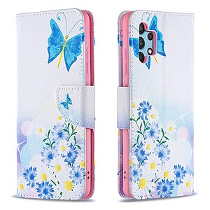 Θήκη Samsung Galaxy A32 4G OEM Blue Butterfly & Flowers με βάση στήριξης
