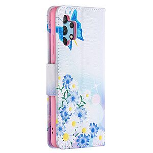 Θήκη Samsung Galaxy A32 4G OEM Blue Butterfly & Flowers με βάση στήριξης, υποδοχές καρτών και μαγνητικό κούμπωμα Flip Wallet από συνθετικό δέρμα και TPU - Image 5