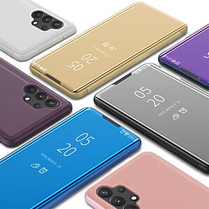 Θήκη Samsung Galaxy A32 4G OEM Mirror Surface Series Flip Window δερματίνη μπλε - Image 3