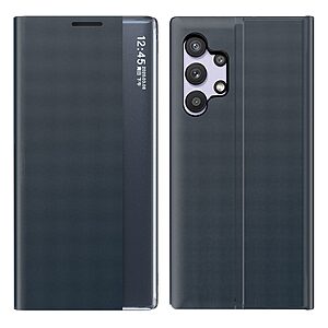 Θήκη Samsung Galaxy A32 4G OEM Half Mirror View Stand Cover με μαγνητικό κούμπωμα από συνθετικό δέρμα μπλε