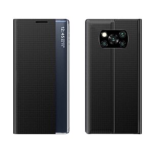 Θήκη Xiaomi Poco X3 NFC / X3 Pro OEM Half Mirror View Stand Cover με μαγνητικό κούμπωμα από συνθετικό δέρμα μαύρο