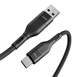 Καλώδιο φόρτισης & μεταφοράς δεδομένων VEGER AC02 USB 2.0 σε type-C 3A fast charging με ενίσχυμενες άκρες Anti-Bending 1.20m μαύρο
