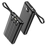 Power Bank VEGER VP1116 5V 2A με δύο USB LED Display με ενσωματωμένα καλώδια εξόδου lightning, type-C, micro USB και USB-A καλώδιο εισόδου, 10000mah μαύρο