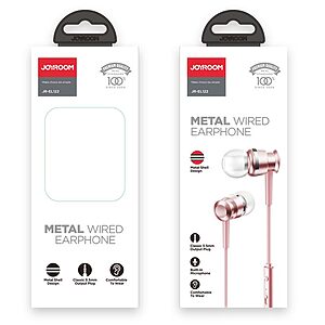 Ακουστικά In Ear JOYROOM metal 3.5mm mini jack με remote control και μικρόφωνο (JR-EL122) ροζ χρυσό