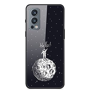 Θήκη OnePlus Nord 2 5G OEM σχέδιο Man On The Moon με πλάτη από Tempered Glass και εσωτερικό TPU