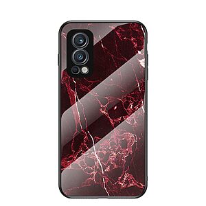 Θήκη OnePlus Nord 2 5G OEM σχέδιο Marble με Πλάτη Tempered Glass TPU κόκκινο