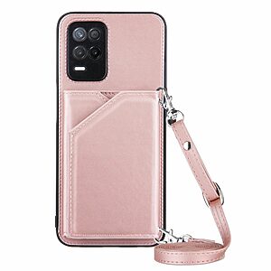 Θήκη Realme 8 5G OEM Πλάτη δερματίνη με υποδοχές καρτών και αντικραδασμικό Premium TPU ροζ χρυσό