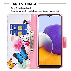 Θήκη Samsung Galaxy A22 5G OEM Vivid Butterflies με βάση στήριξης, υποδοχές καρτών και μαγνητικό κούμπωμα Flip Wallet από συνθετικό δέρμα και TPU - Image 5