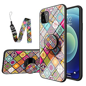 Θήκη Samsung Galaxy A22 5G OEM Colorful Flower Print Glass Hybrid Phone Case Protector with Lanyar 1
