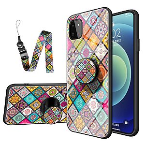 Θήκη Samsung Galaxy A22 5G OEM Colorful Flower Print Glass Hybrid Phone Case Protector with Lanyar 2