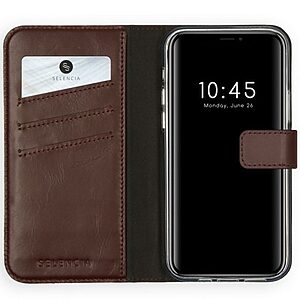Θήκη iPhone 12 Pro Max SELENCIA ERA Leather Wallet Case με υποδοχές καρτών και μαγνητικό κούμπωμα Flip Wallet από αυθεντικό δέρμα® καφέ (1) - Image 3