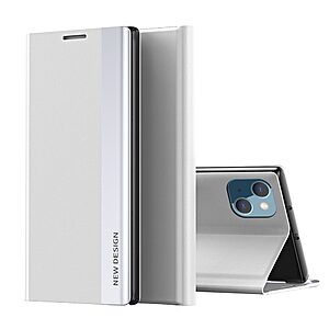 Θήκη iPhone 13 mini OEM Invisible Magnet Leather Stand Cover με μαγνητικό κούμπωμα από συνθετικό δέρμα λευκό
