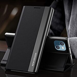 Θήκη iPhone 13 mini New Design Leather Stand Cover από συνθετικό δέρμα μαύρο - Image 2