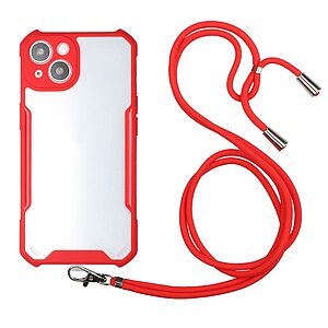 Θήκη iPhone 13 mini OEM Hybrid Sockproof Transparent πλάτη με κορδόνι από αντικραδασμικό TPU με κόκκινο πλαίσιο