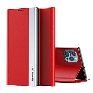 Θήκη iPhone 13 Pro OEM Invisible Magnet Leather Stand Cover με μαγνητικό κούμπωμα από συνθετικό δέρμα κόκκινο
