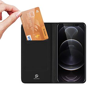 Θήκη iPhone 13 Pro DUX DUCIS Skin Pro Series με βάση στήριξης, υποδοχή καρτών και μαγνητικό κούμπωμα Flip Wallet από συνθετικό δέρμα και TPU μαύρο - Image 4