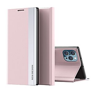 Θήκη iPhone 13 Pro OEM Invisible Magnet Leather Stand Cover με μαγνητικό κούμπωμα από συνθετικό δέρμα ροζ