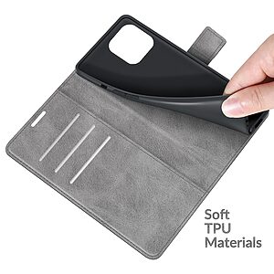 Θήκη iPhone 13 Pro Max Mad Mask Leather Wallet Case V2 με βάση στήριξης, υποδοχές καρτών και μαγνητικό κούμπωμα Flip Wallet από συνθετικό δέρμα γκρι - Image 4