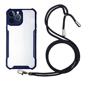 Θήκη iPhone 13 Pro Max OEM Hybrid Sockproof Transparent πλάτη με κορδόνι από αντικραδασμικό TPU με μπλε πλαίσιο