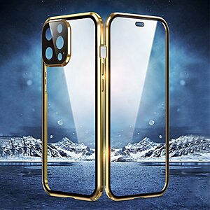 Θήκη iPhone 13 Pro LUPHIE μεταλλική με εσωτερικό μαγνήτη και ανθεκτικό Tempered Glass 360° διπλής όψης με Camera Protection Lips χρυσό - Image 3