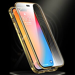 Θήκη iPhone 13 Pro LUPHIE μεταλλική με εσωτερικό μαγνήτη και ανθεκτικό Tempered Glass 360° διπλής όψης με Camera Protection Lips χρυσό - Image 4