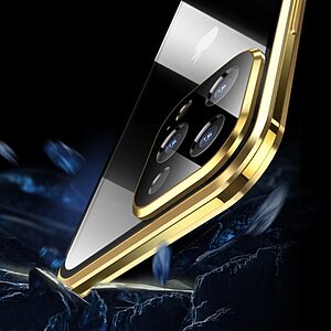 Θήκη iPhone 13 Pro LUPHIE μεταλλική με εσωτερικό μαγνήτη και ανθεκτικό Tempered Glass 360° διπλής όψης με Camera Protection Lips χρυσό - Image 5