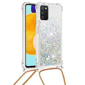 Θήκη Samsung Galaxy A03s OEM πλάτη με κορδόνι και διακριτική σκόνη γκλίτερ άμμου από αντικραδασμικό TPU ασημί - Image 5