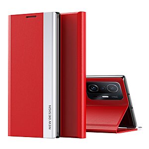 Θήκη Xiaomi 11T / 11T Pro OEM Invisible Magnet Leather Stand Cover με μαγνητικό κούμπωμα από συνθετικό δέρμα κόκκινο