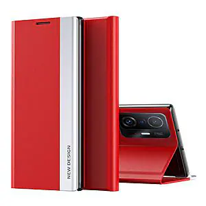 Θήκη Xiaomi 11T / 11T Pro OEM Invisible Magnet Leather Stand Cover με μαγνητικό κούμπωμα από συνθετικό δέρμα κόκκινο