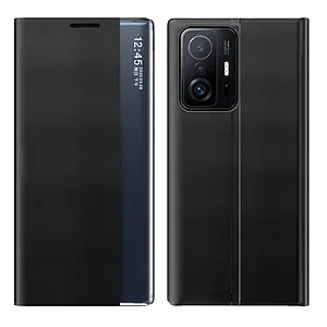 Θήκη Xiaomi 11T / 11T Pro OEM Half Mirror View Stand Cover με μαγνητικό κούμπωμα από συνθετικό δέρμα μαύρο