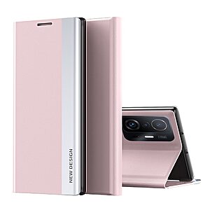 Θήκη Xiaomi 11T / 11T Pro OEM Invisible Magnet Leather Stand Cover με μαγνητικό κούμπωμα από συνθετικό δέρμα ροζ
