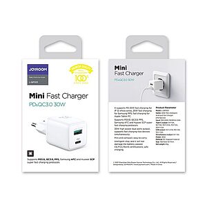 Φορτιστής JOYROOM με δύο θύρες 1xUSB και 1xType C 30W Quick Charge 03.0 (L-QP303 2) λευκό