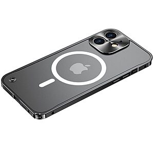 Θήκη iPhone 12 OEM Hybrid Cover συμβατή με MagSafe φορτιστή από Premium μεταλλικό περίβλημα και διάφανη Πλάτη Tempered Glass μαύρο
