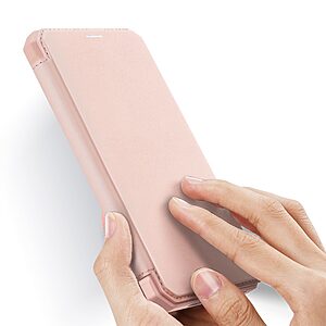 υποδοχή καρτών και μαγνητικό κούμπωμα Flip Wallet από συνθετικό δέρμα και εσωτερικό TPU ροζ χρυσό