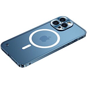 Θήκη iPhone 12 Pro OEM Hybrid Cover συμβατή με MagSafe φορτιστή από Premium μεταλλικό περίβλημα και διάφανη Πλάτη Tempered Glass μπλε