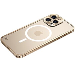 Θήκη iPhone 12 Pro OEM Hybrid Cover συμβατή με MagSafe φορτιστή από Premium μεταλλικό περίβλημα και διάφανη Πλάτη Tempered Glass χρυσό
