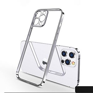 Θήκη iPhone 12 SULADA Ultra Thin Frame Πλάτη από Premium TPU με Camera Protection Lips και μεταλιζέ περίβλημα ασημί